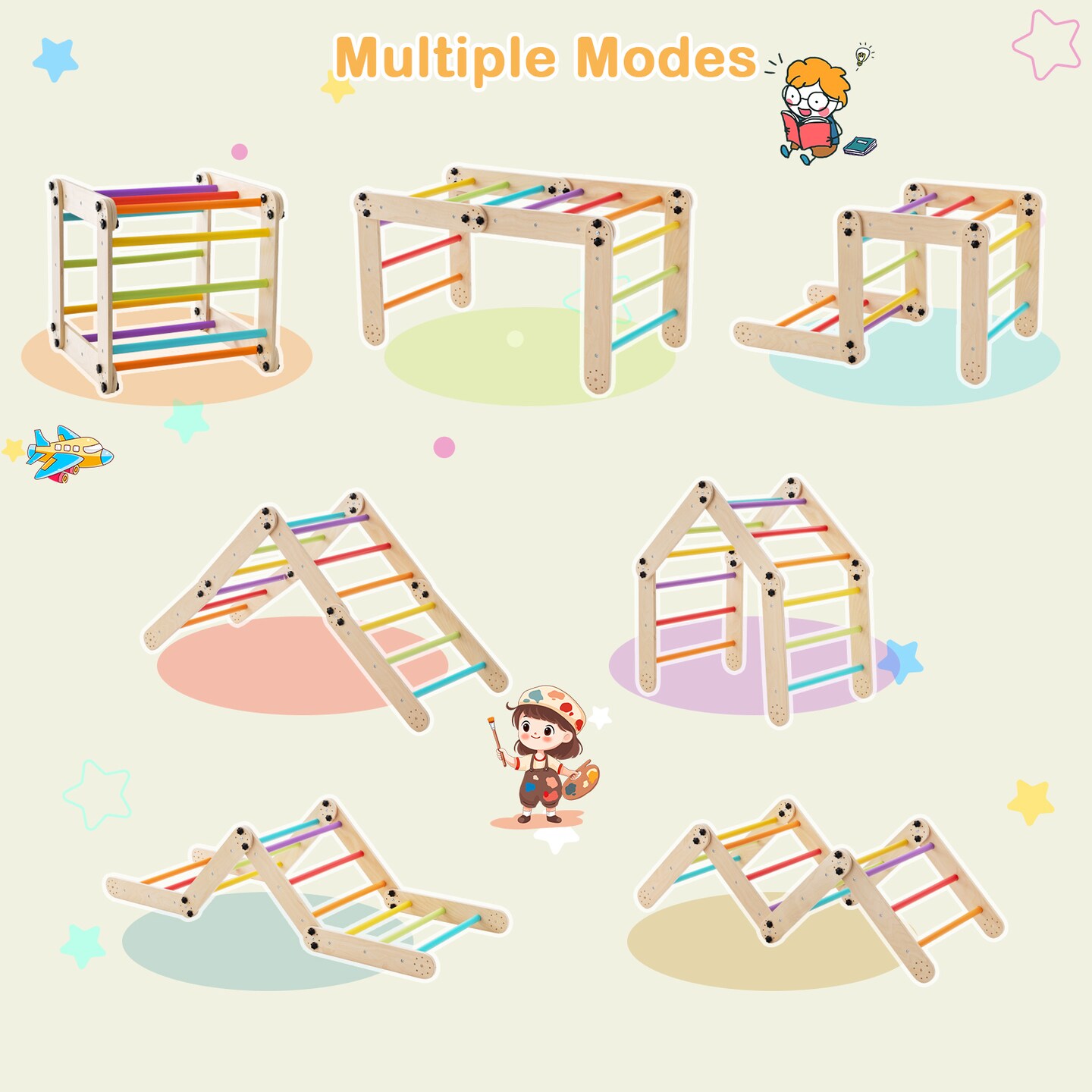 Climbing Triangle Ladder Toy Indoor Jungle Gym With Reversible Ramp-multicolor