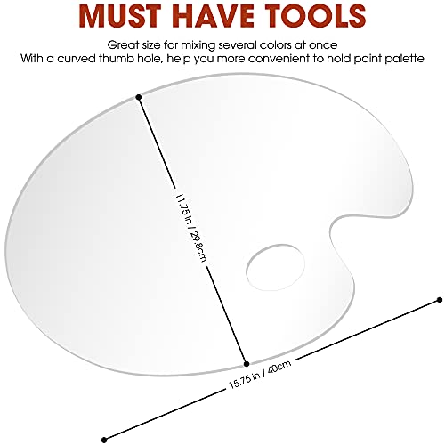 2 Pieces 15.7 x 11.8 Inches, Clear Oval-Shaped Non-Stick Acrylic Oil Paint Mixing Tray, Comfortable to Hold & Easy to Clean, for DIY Art Painting Plate (Big Size)