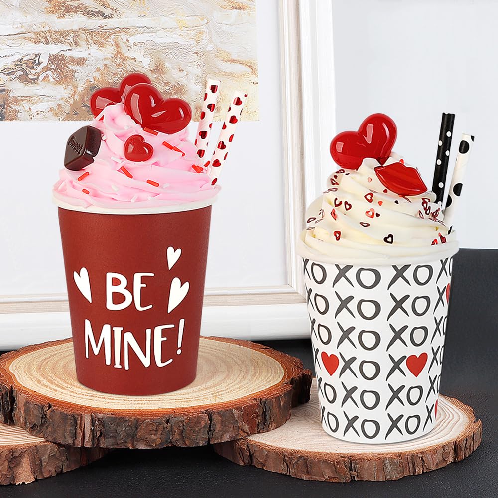 2 Pieces Valentines Day Decor, Paper Cups Filled with Artificial Whipped Cream for Table, Tiered Tray, Kitchen Coffee Bar - Valentines Day Decorations for the Home