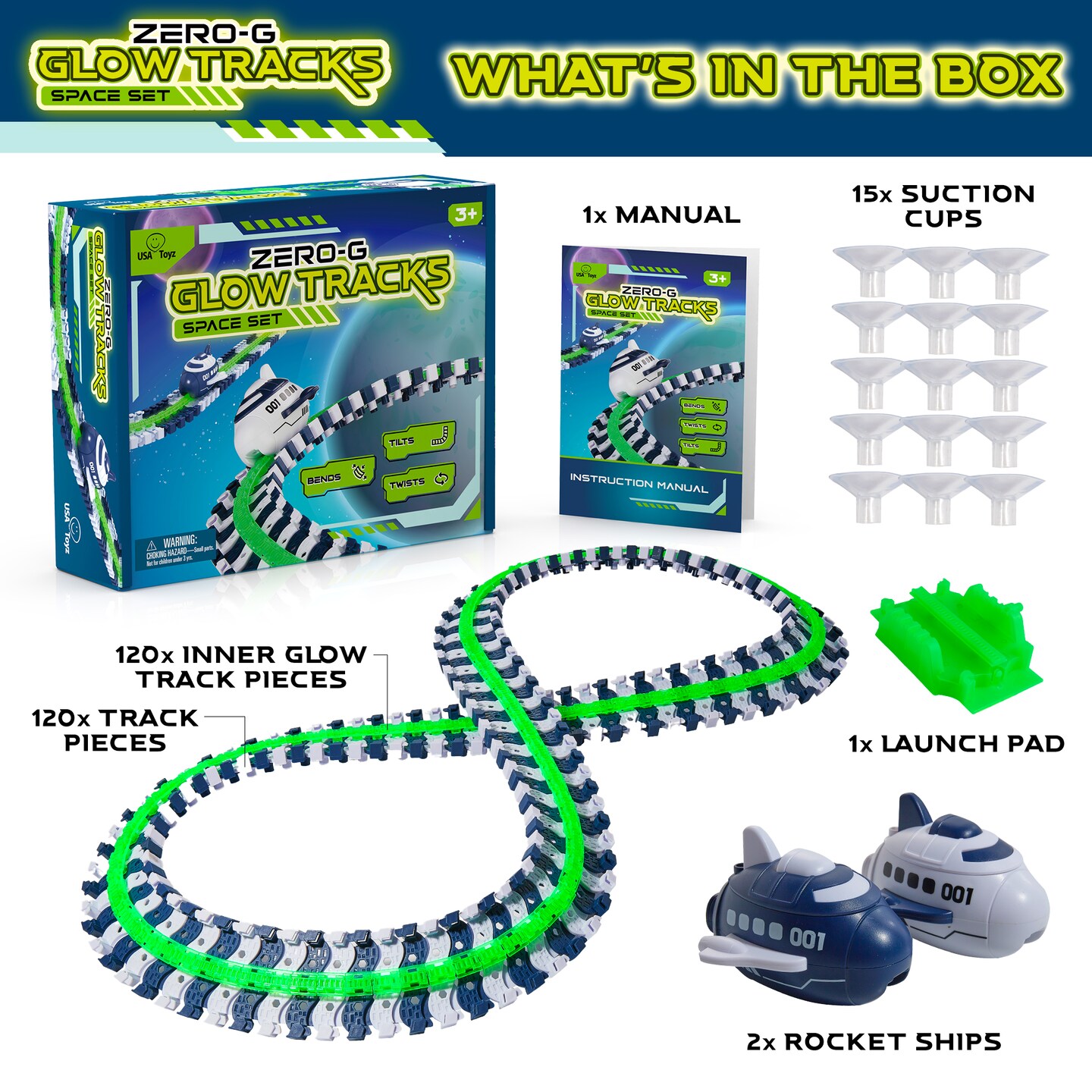 USA Toyz Zero G Space Glow Race Track for Kids- 258pc