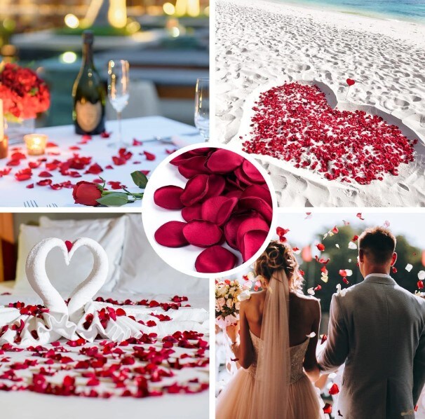 400PCS Silk Rose Petals Burgundy Red Wedding Supplies Flower Girl Basket Table Aisle Runner Party Dinner Bridal Shower Decoration Valentine's Day Decor