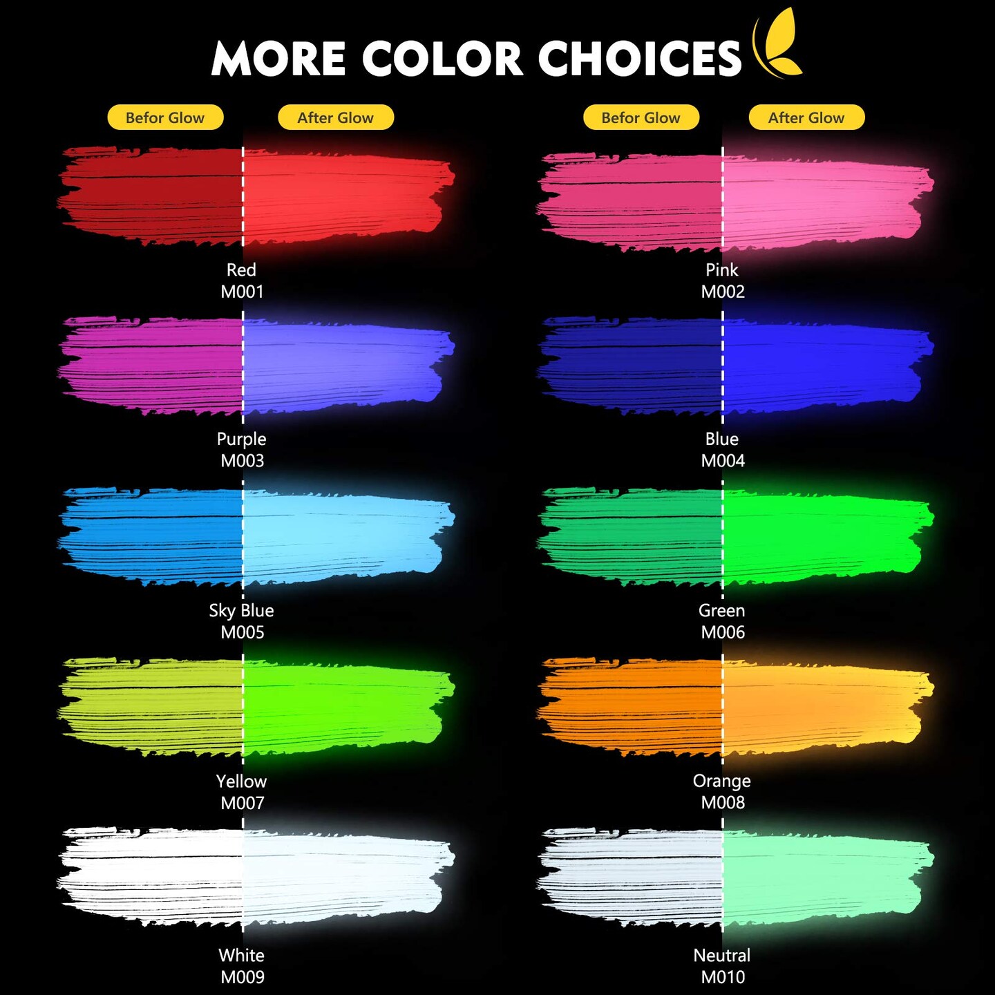 10 Bright Colors Acrylic Glow in The Dark Paint, Liquid Luminous Paint, Neon Paints Glow in Dark for Painting, Halloween Decoration, DIY Crafts, 20 ml Each