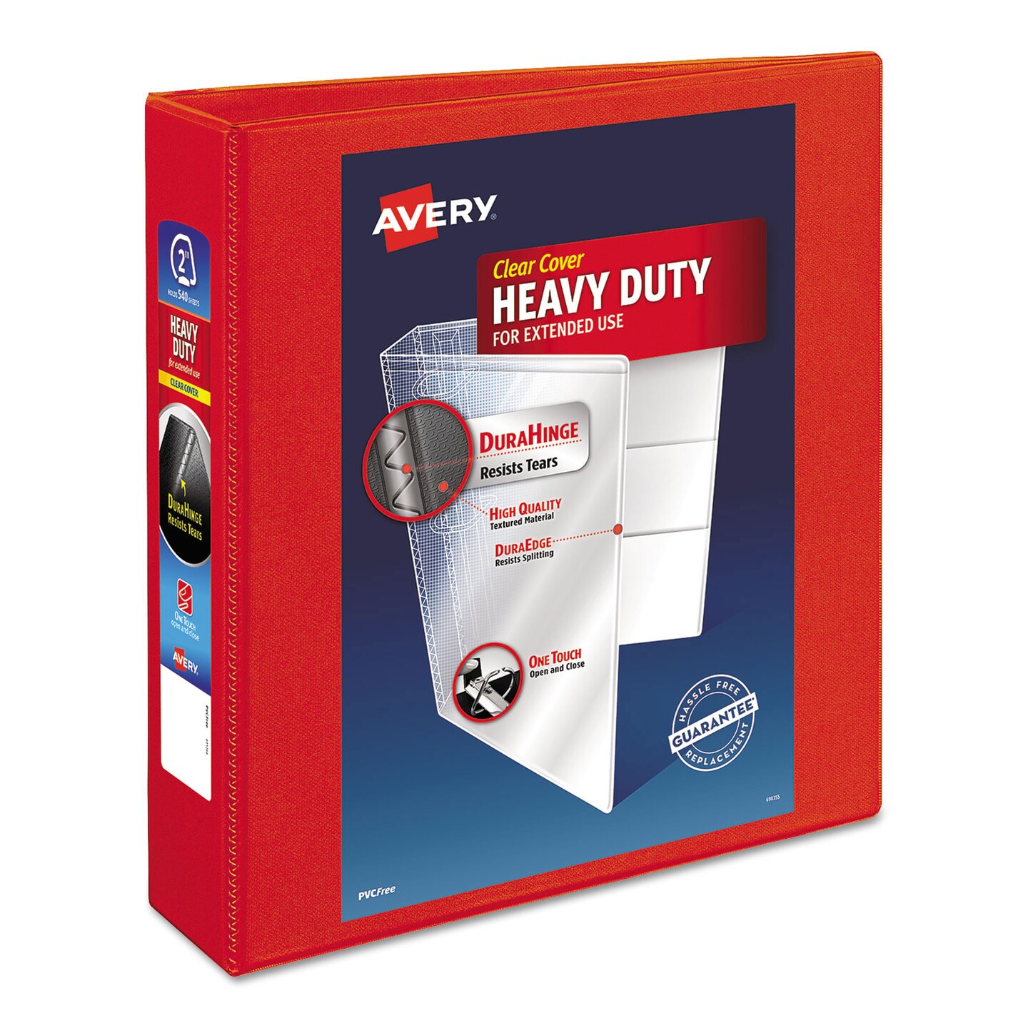 Avery Heavy-Duty View Binder with DuraHinge and One Touch EZD Rings, 3 Rings, 2&#x22; Capacity, 11 x 8.5, Red