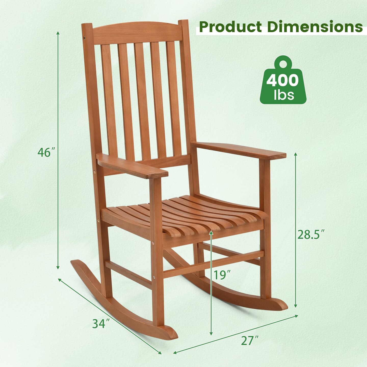 Costway Outdoor Rocking Chair Patio Eucalyptus Wood Rocker Ergonomic Slatted Garden