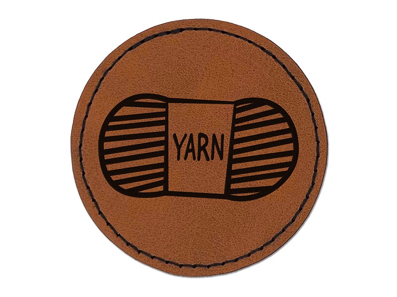 Yarn Knitting Crochet Skein Doodle Round Iron-On Engraved Faux Leather Patch Applique - 2.5&#x22;