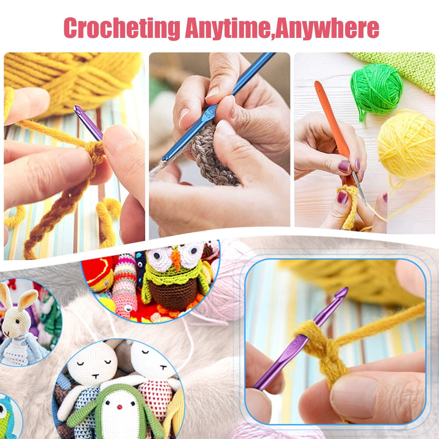 73Pcs Crochet Kit with Hooks, Needles, Yarn, and Tote Bag