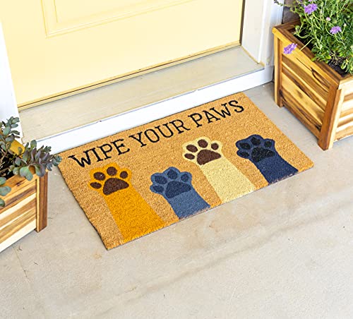 Wipe Your Paws Natural Coir Doormat Anti-Slip Rubber Back | 17&#x22; x 29&#x22; Perfect for Outdoors | Low Maintenance Animal Welcome Mat | Colorful and Fun Pet Approved