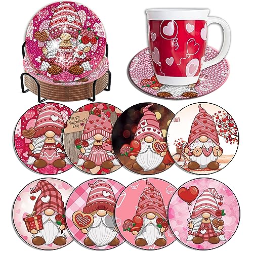 8 Pieces Valentine's Day Gnome Diamond Painting Coasters with