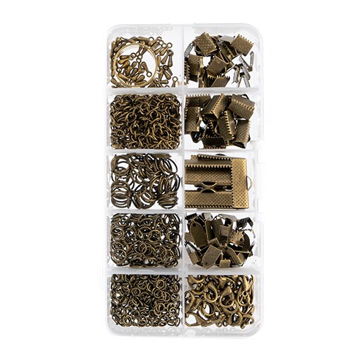 John Bead 10-Slot Antique Brass Jewelry Findings Kit Assortment, 503pcs