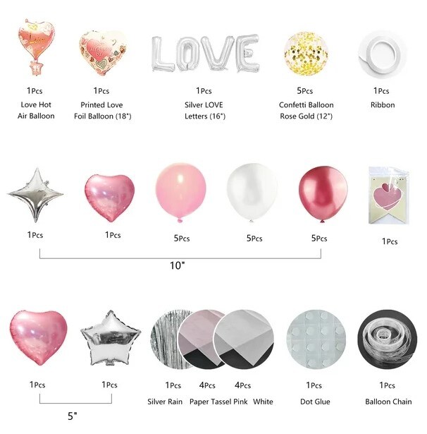 38 Pieces Pink Heart Shape Balloons for Valentine&#x27;s Day Wedding Party Decorations