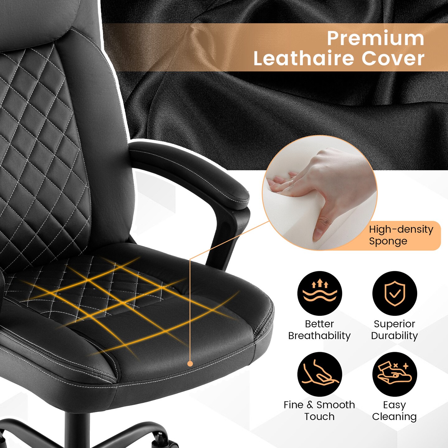 Black Executive Office Chair Ergonomic High Back with Headrest