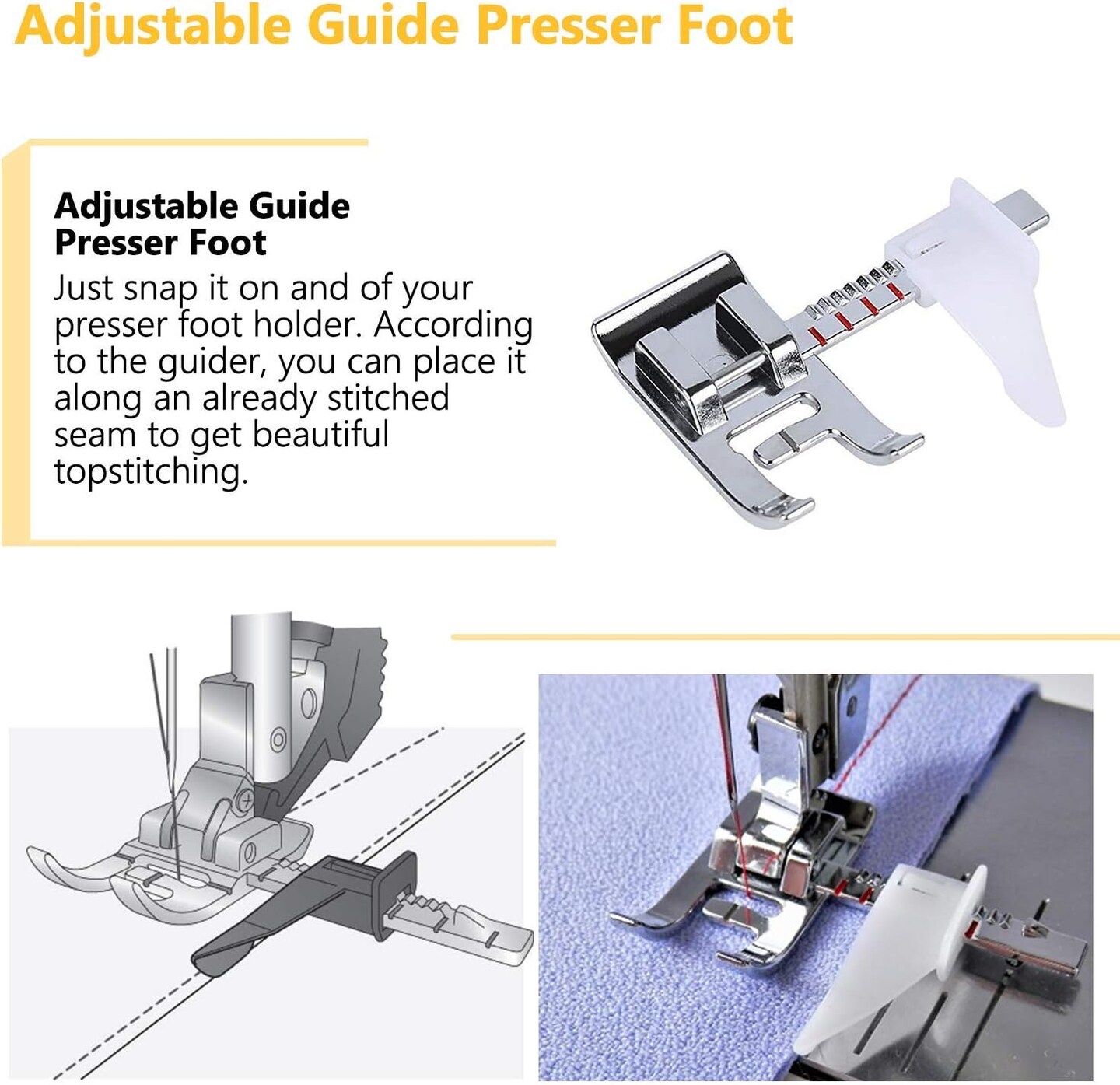 Sewing Machine Presser Feet 3Pcs Rolled Hem Pressure Foot,3Pcs Narrow Rolled Hem Hemmer Presser Feet & Adjustable Guide Presser Foot, Bias Binder Foot Compatible with Singer,Brother,Juki,etc
