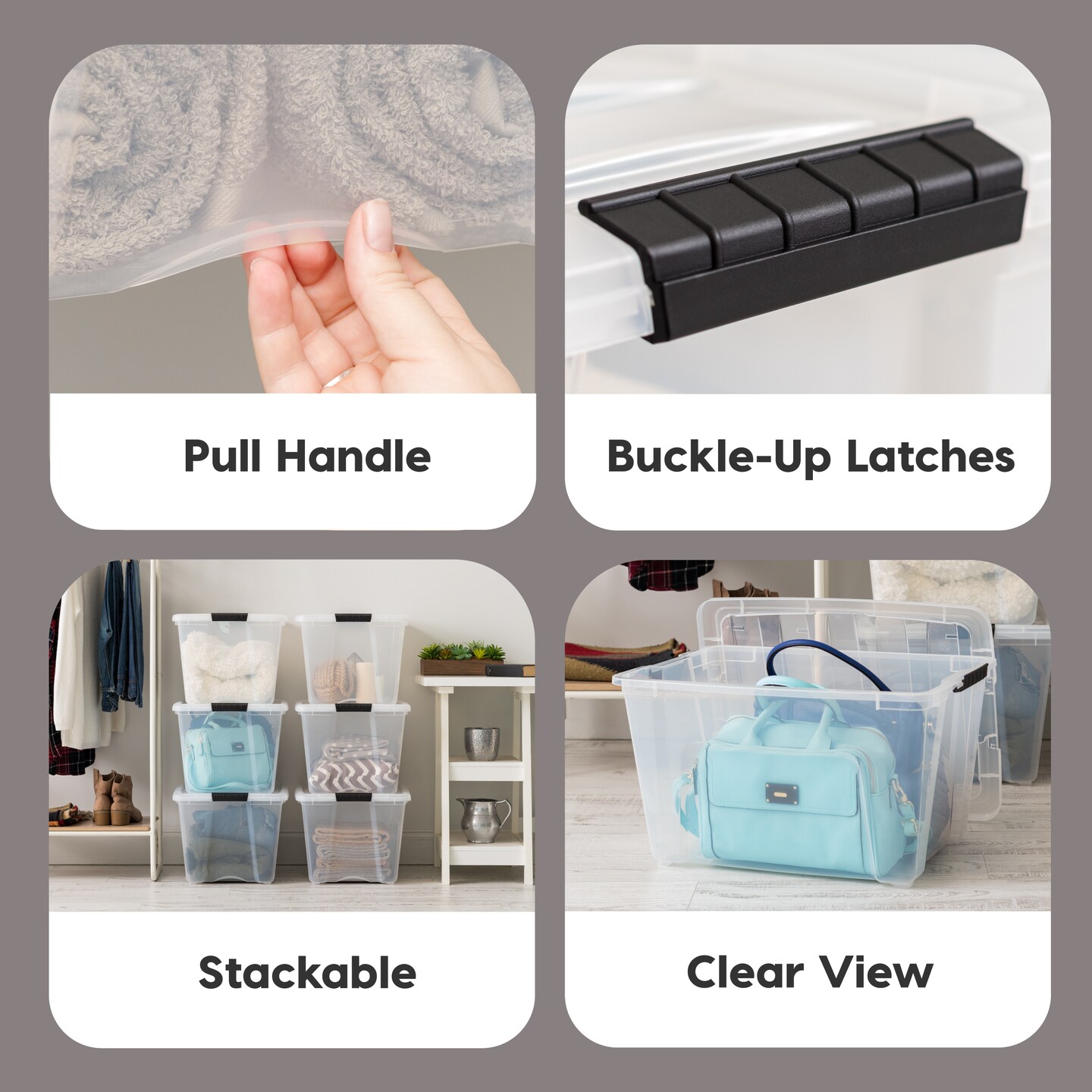 53qt Plastic Storage Bins with Lids and Secure Latching Buckles