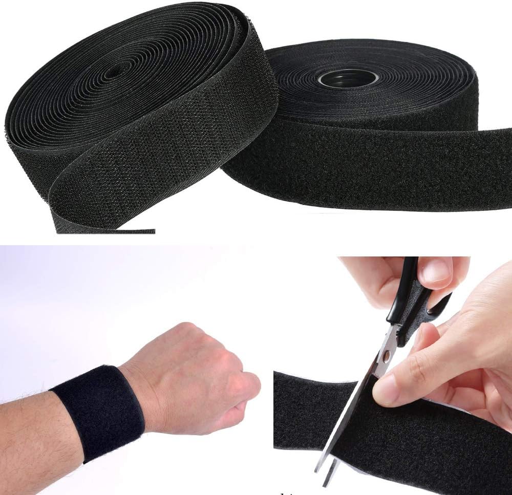 1.5 inch Wide 20 Feet Sew On Hook Loop Tape Roll Closeout Nylon Strips Fabric Water Tear Resistant for Window Curtain Handbags Clothes Shoes Backpacks Non-Adhesive Back