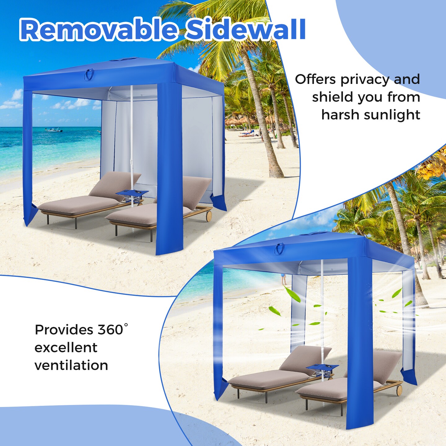 Beach Canopy Tent With Detachable Sidewall And Folding Table-Blue
