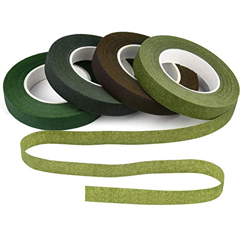 4 Rolls 1/2" Wide Floral Tapes for Bouquet Stem Wrapping and Floral Crafts,Wedding Bouquet,Dark Green,Light Green,Grass Green,Dark Brown