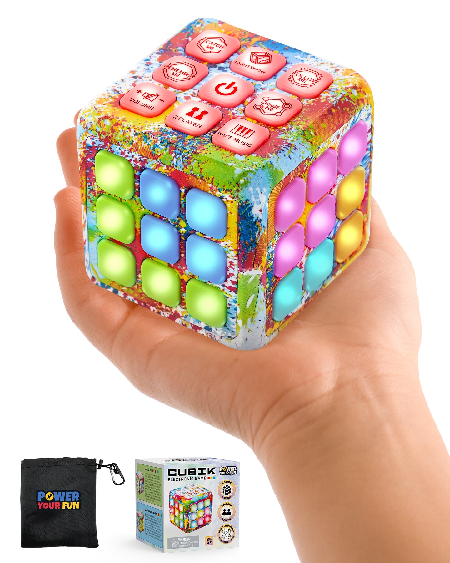 Power Your Fun Cubik LED Flashing Cube Memory Game -Tie Dye