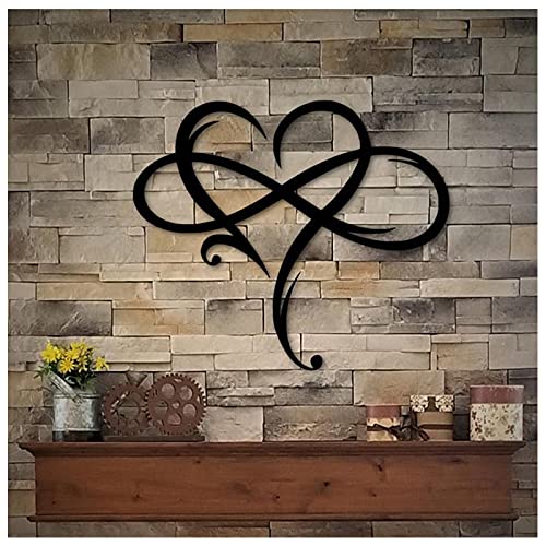 11.4x13.7 inch Infinity Heart Metal Wall Decor, Unique Infinity Heart Wall Decor Love Sign Plaque Steel Art Geometric Bedroom Ornaments Cut Out for Home Wedding Decor Hanging Family Living Room (Black)