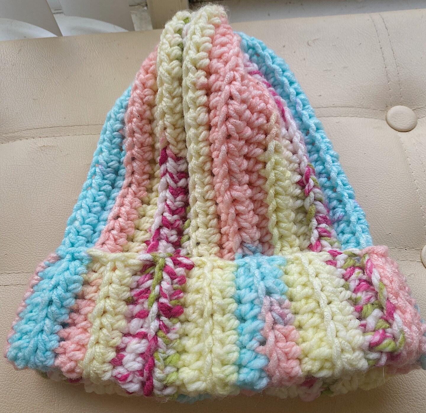 Crochet Adult Slouchy Winter Rainbow Beanie, Handmade Multi  display picture 3