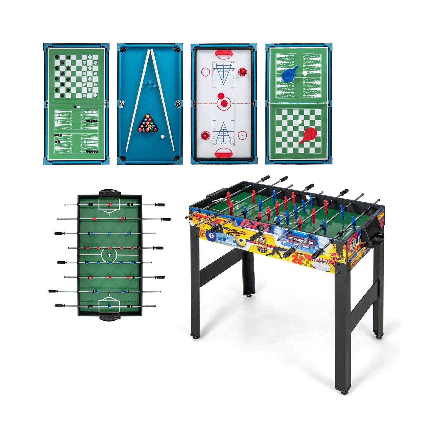 12-in-1 Combo Game Table Set With Foosball Air Hockey Pool Chess And Ping Pong
