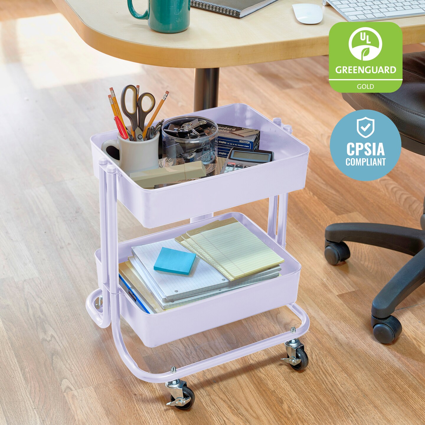 2-Tier Metal Rolling Utility Cart, Mobile Storage Organizer