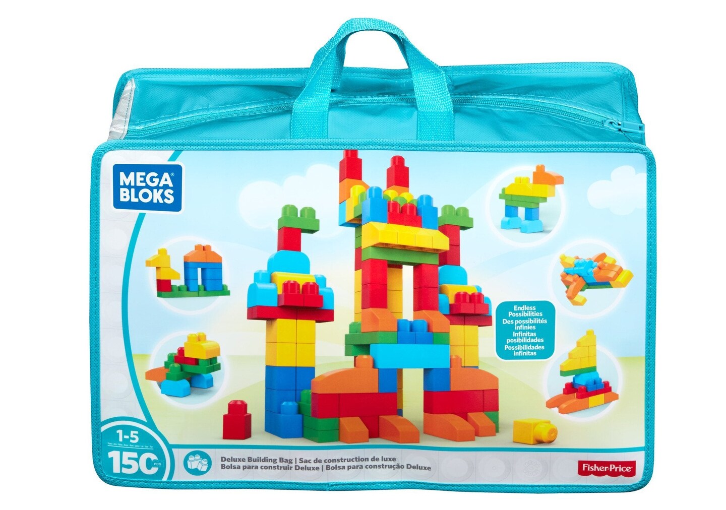 MEGA BLOKS Fisher-Price Toddler Block Toys, Deluxe Building Bag with 150 Pieces and Storage Bag, Gift Ideas for Kids Age 1+ Years (Amazon Exclusive)