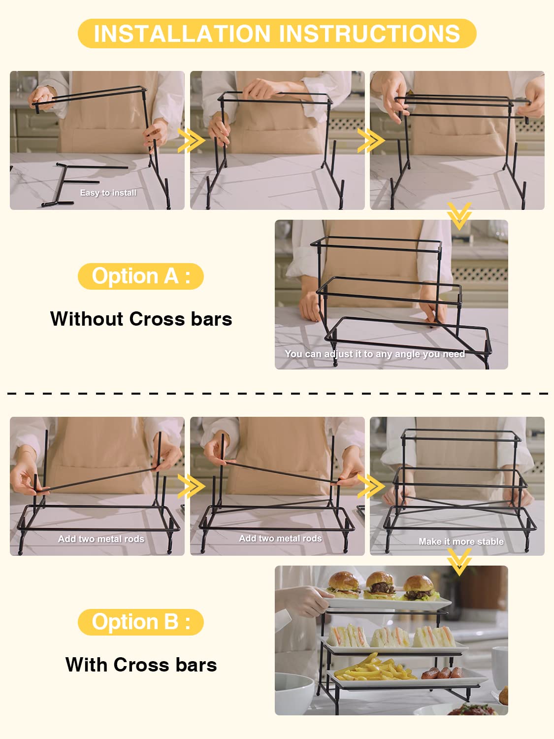 3 Tier Serving Tray Set Porcelain Tiered Serving Trays Platters, Collapsible Sturdier Stand with Stable Cross Bars, for Party Entertaining Food Display Fruit Dessert, 12 Inch