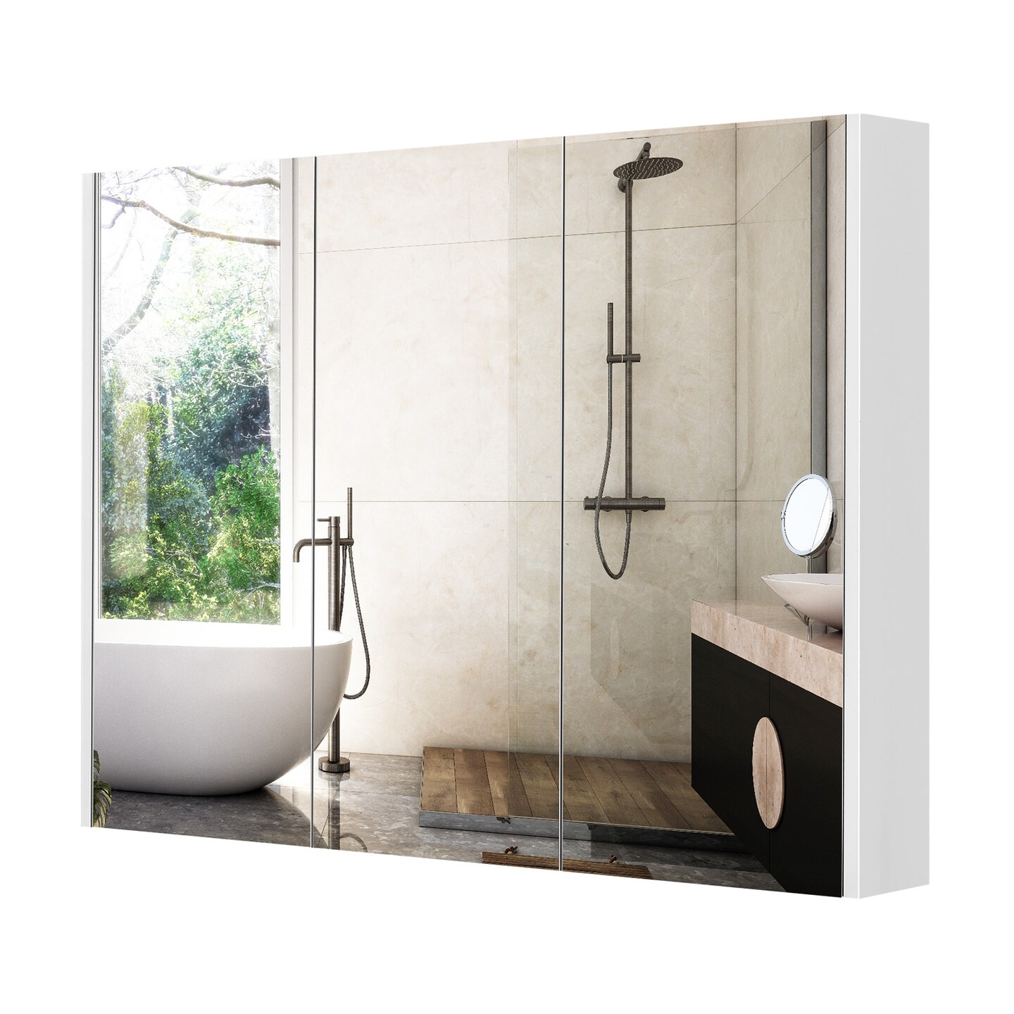 3-Door Wall-Mounted Mirror Cabinet with 3-Adjustable Shelves