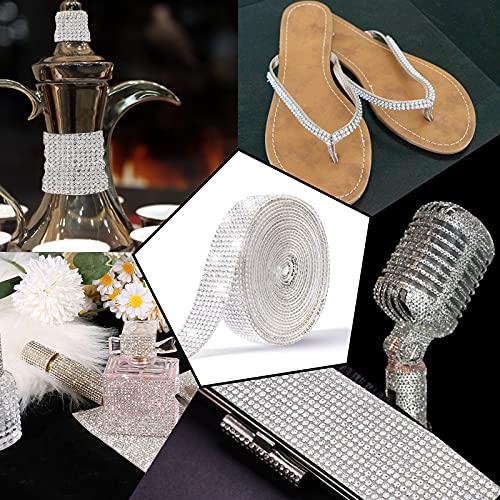 3Yards Self Adhesive Crystal Rhinestone Diamond Ribbon,Rhinestone Decorative Sticker with 2mm Rhinestones, Diamond Crystal Sticker for Car Decoration or DIY Crafts (Silver, 0.51 Inch )