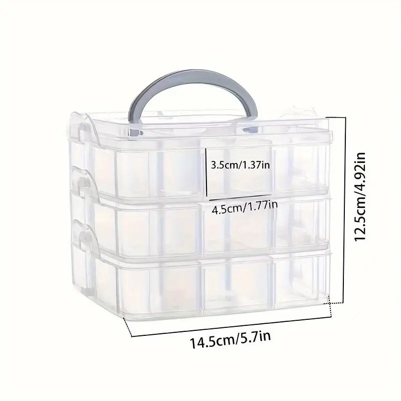 3-Tier 18-grid Plastic Transparent Storage Box With Handle