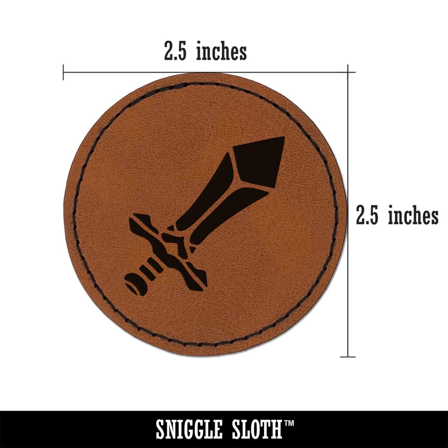 Sword Blade Fighter Fantasy Weapon Round Iron-On Engraved Faux Leather Patch Applique - 2.5&#x22;