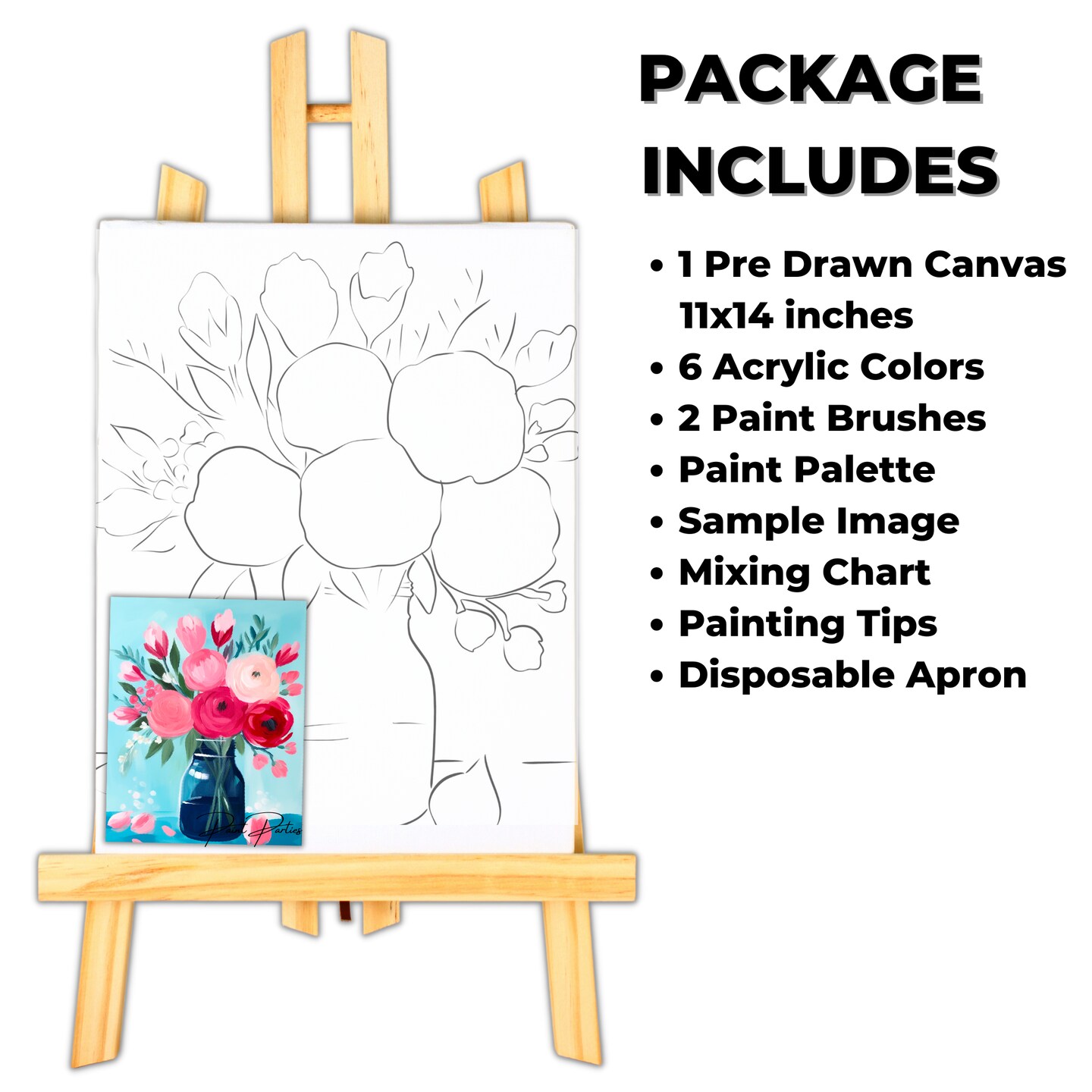 "Pink Bundle In Clear Vase" DIY Canvas Art Kit, Adult Beginner, Acrylic Paint Size 11x14 inch