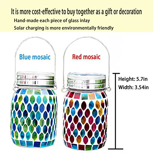 Outdoor Hanging Lights, Solar Table Lamps & Cool Blue Color Mosaic Glass Lights, Outdoor Waterproof Solar Night Lights, Garden,Patio,Pathway & Yard Décor