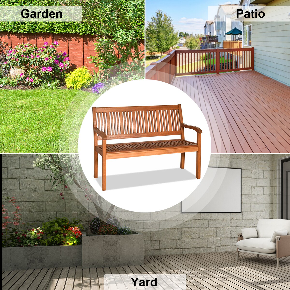 Costway 50&#x27;&#x27; Two Person Outdoor Garden Bench Loveseat Porch Chair Solid Wood W/Armrest
