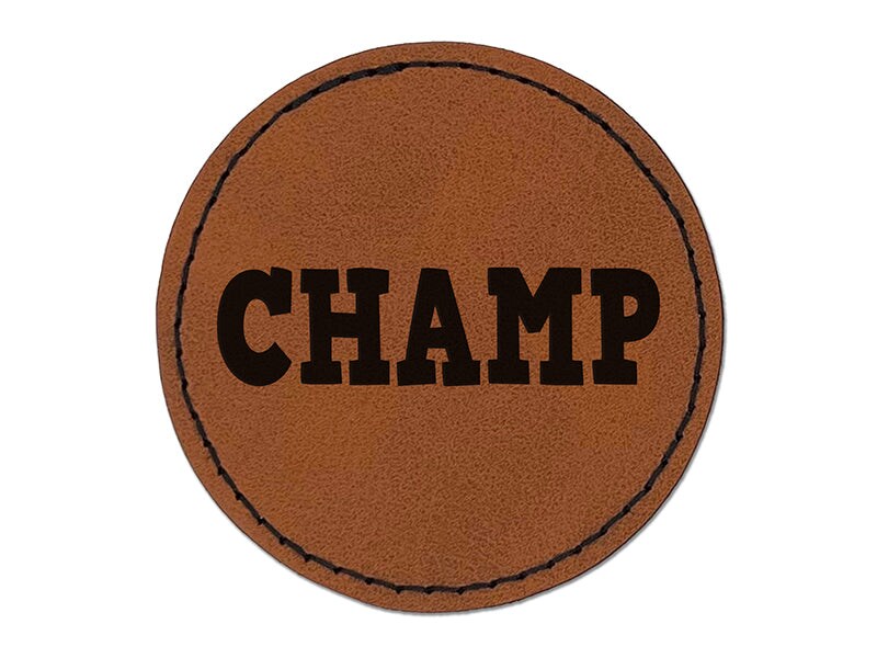 Champ Champion Fun Text Teacher Round Iron-On Engraved Faux Leather Patch Applique - 2.5&#x22;