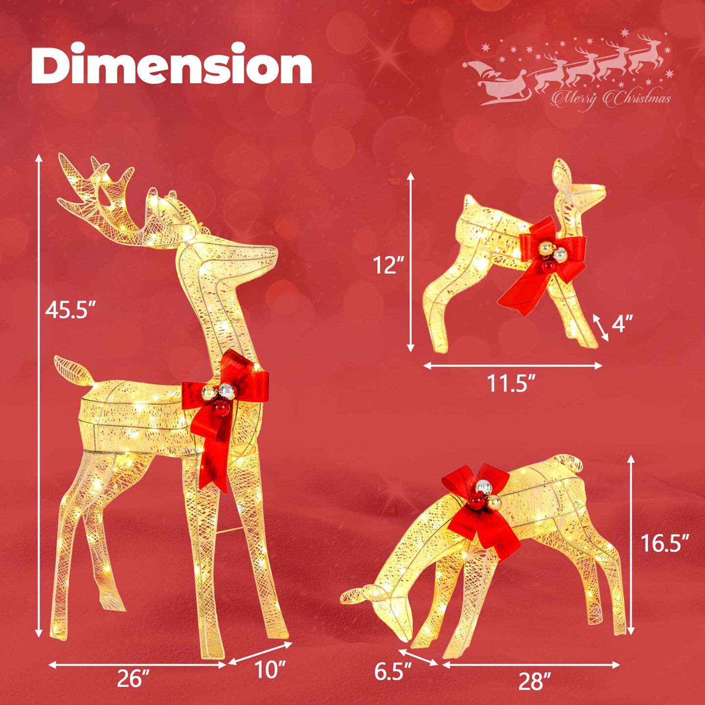 Costway 3 PCS Lighted Reindeer Family Set Pre-lit Christmas Decoration with 230 LED Lights