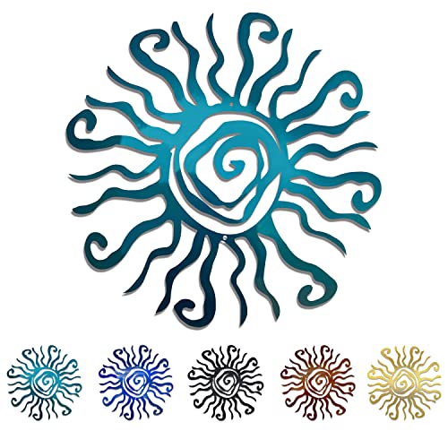 Riverside Designs Wacky Sun Metal Wall Art Indoor/Outdoor Decor - 12&#x22; Teal Rust Proof Wall Sculpture - Made in USA - Ideal for Bedroom, Garden, Home, Patio and Farmhouse