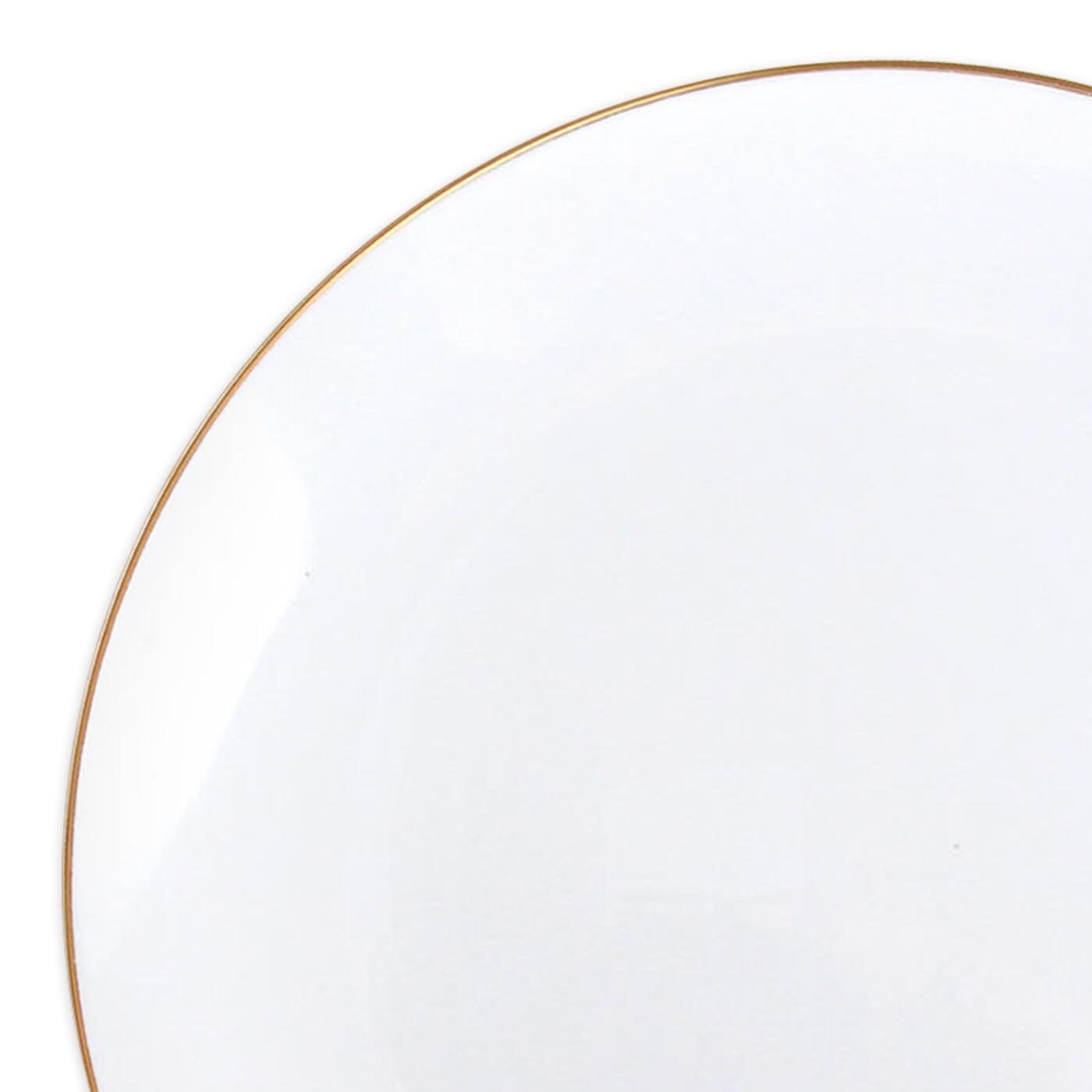 White with Gold Rim Organic Round Disposable Plastic Dinner Plates - 10.25&#x22; (120 Plates)