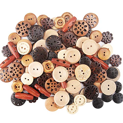 120 Pieces Assorted Wooden Buttons, Wooden Handmade Buttons, Wooden Sewing Buttons Art DIY Craft Supplies with Box
