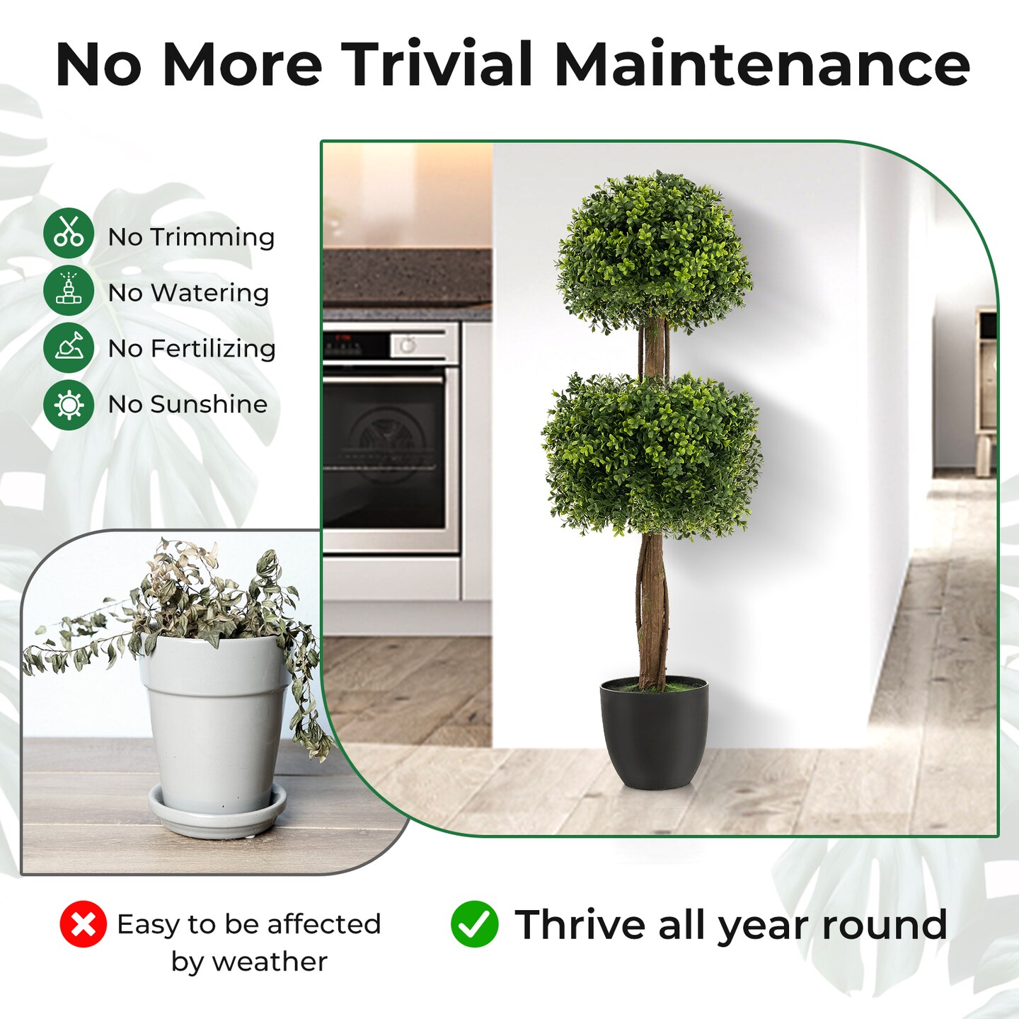 40 Inch Artificial Boxwood Topiary Ball Tree Perfect for Indoor - Outdoor Use