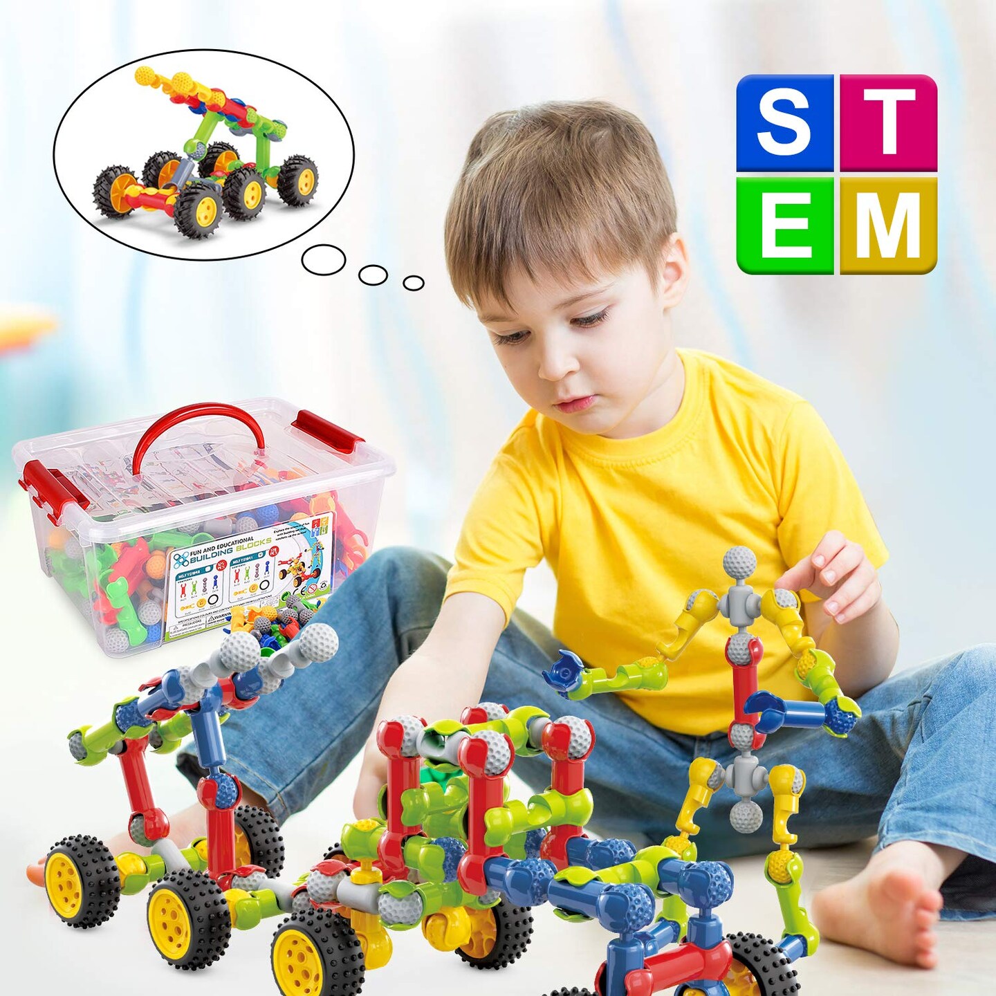 Huaker Kids Building STEM Toys,125 Pcs Educational Construction Engineering Building Blocks Kit for Ages 3 4 5 6 7 8 9 10 Year Old Boys and Girls,Best Gift for Kids Creative Games &#x26; Fun Activity