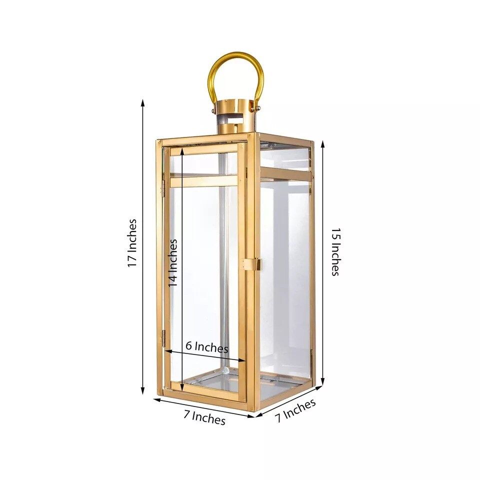 GOLD 17&#x22; tall Metal Lantern Candle Holder Party Wedding Events