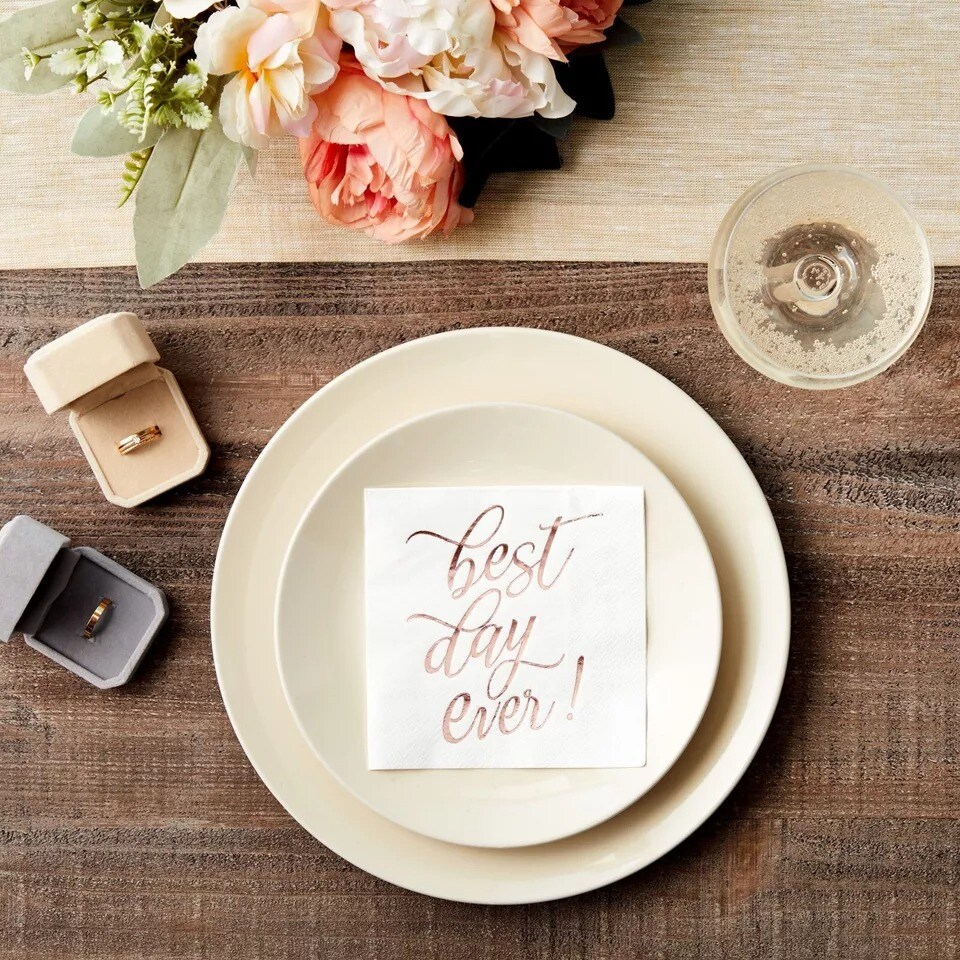 50 Pack Best Day Ever Rose Gold Wedding Napkins