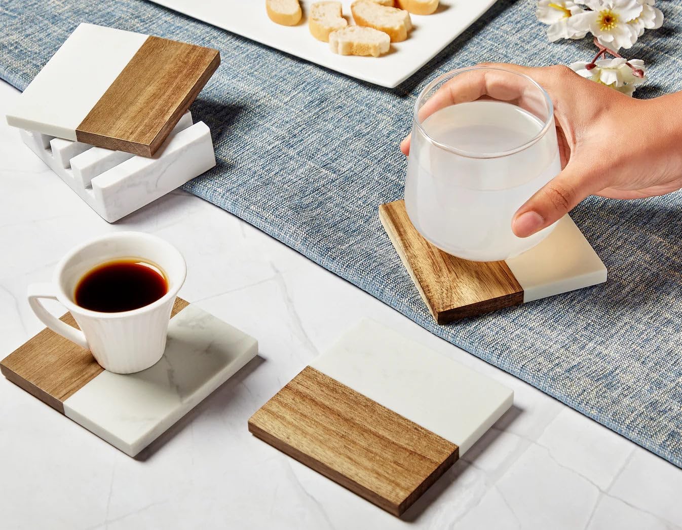 Makerflo Wood Marble Coaster of Heavy Acacia Wood | Craft-Ready for DIY Gifts &#x26; Personalization (Laser Engraving, Epoxy, Vinyl, and UV DTF) - Not Suitable for Sublimation