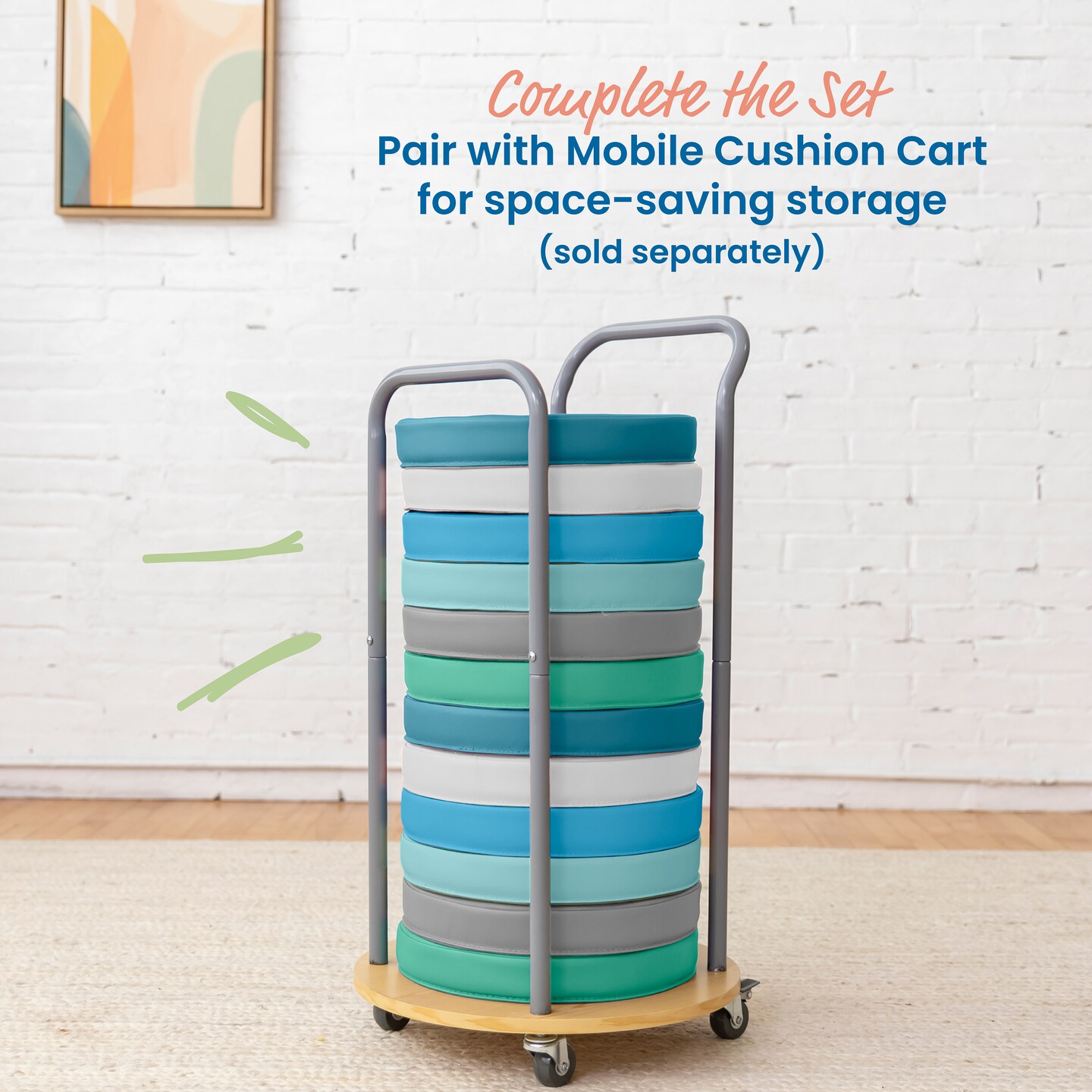Floor Cushions, Round, Flexible Seating, 6-Piece