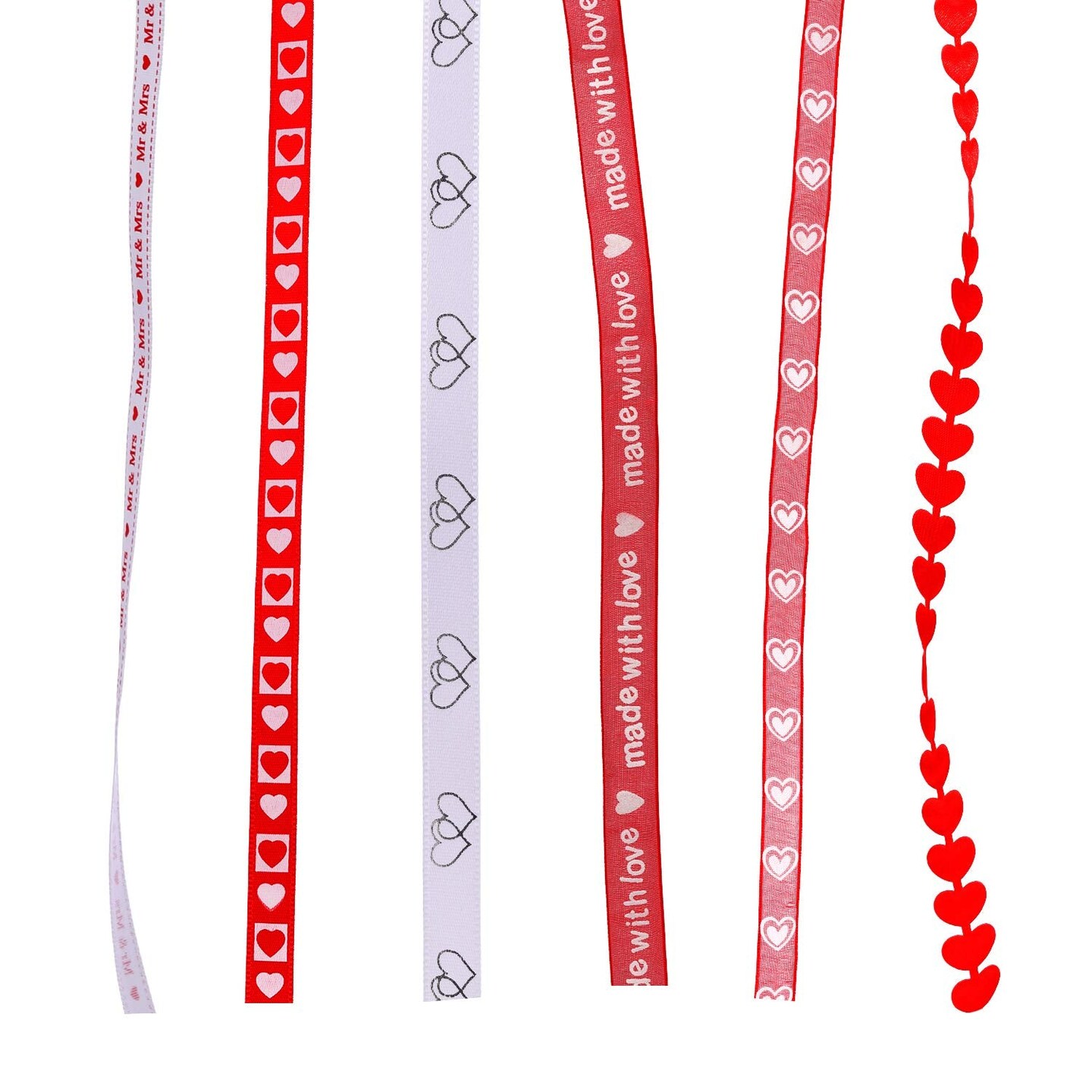 Zhanmai 6 Pieces Valentine&#x27;s Day Ribbons Printed Heart Wired Ribbons Craft Satin Ribbons for Gift Wrapping DIY Supplies