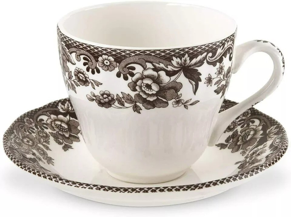 Spode Delamere Collection 7 oz. Teacup and Saucer, Fine Earthenware - Set of 4