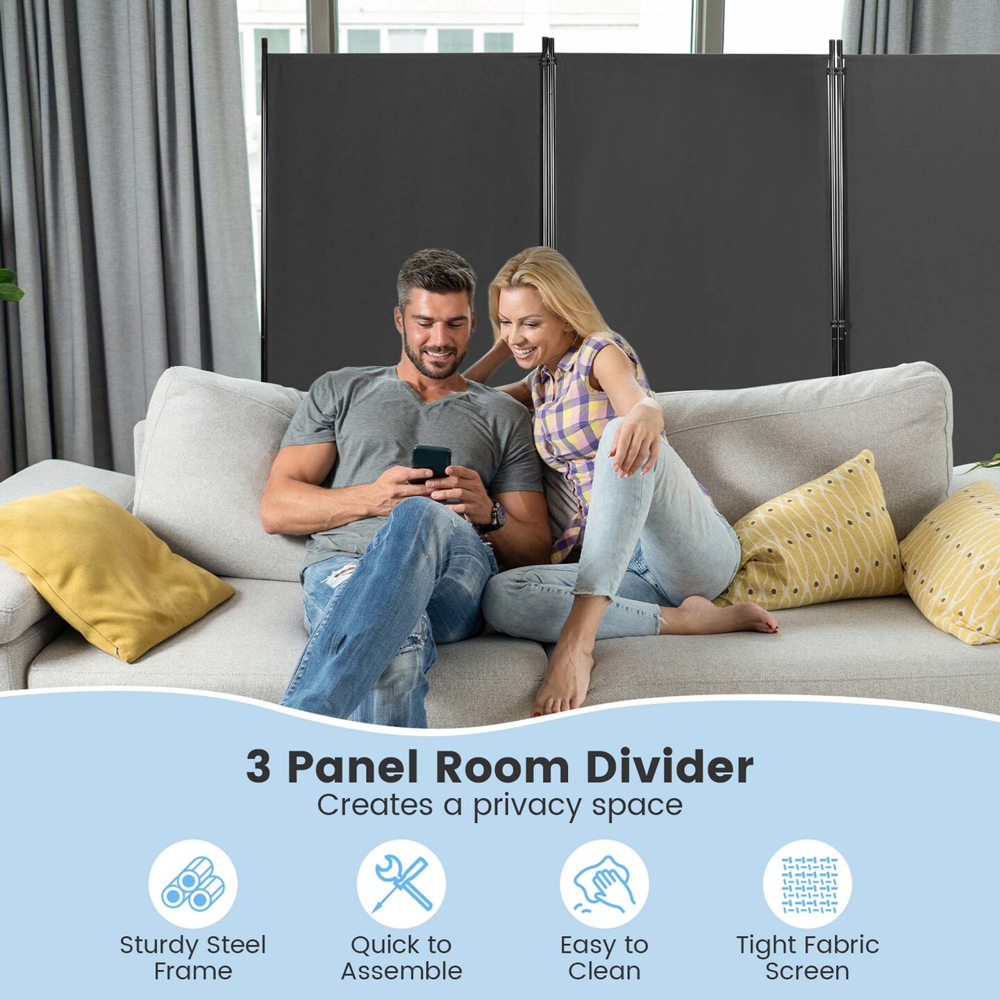 Costway 3-Panel Room Divider Folding Privacy Partition Screen for Office Room White\Black\Brown