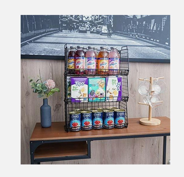 Food Storage Organizer With 3 Handles Stackable Pantry Baskets