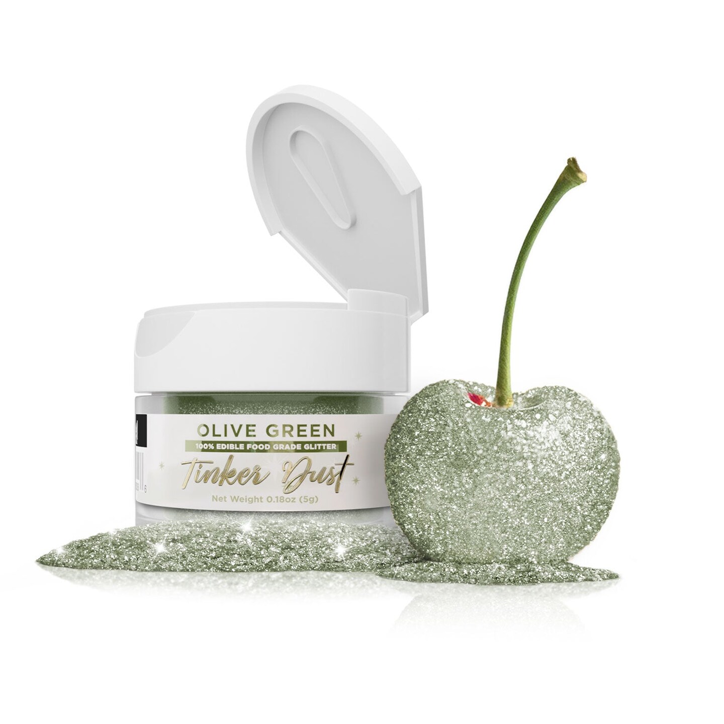 Bakell - Olive Green Tinker Dust Edible Glitter (5g, 1x Jar) for Food, Desserts, and Beverages!